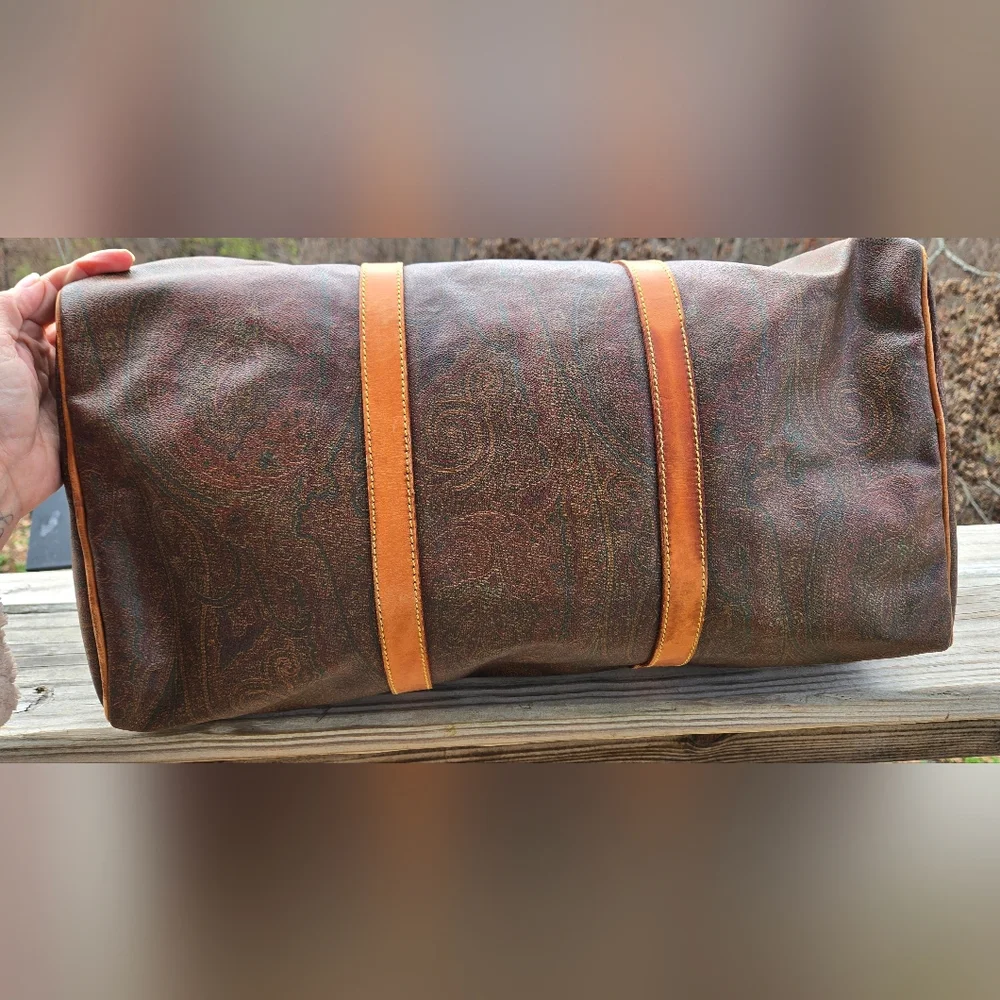 ETRO MILANO Paisley Coated Canvas Vachetta Leather Boston Travel Bag w/ COA